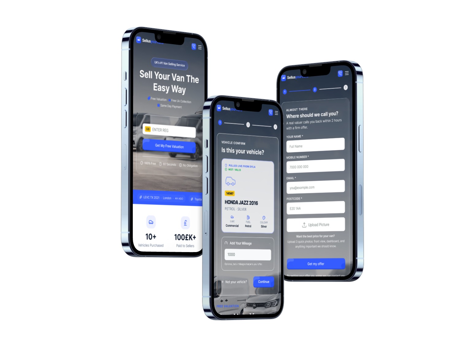 Mobile valuation process on three phones